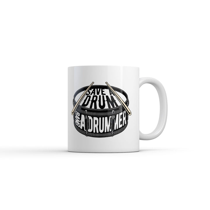 Funny White Save A Drum Bang A Drummer Coffee Mug Nerdy music sex sarcastic Tee