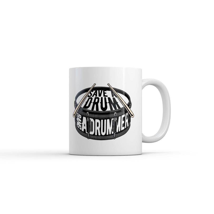 Funny White Save A Drum Bang A Drummer Coffee Mug Nerdy music sex sarcastic Tee