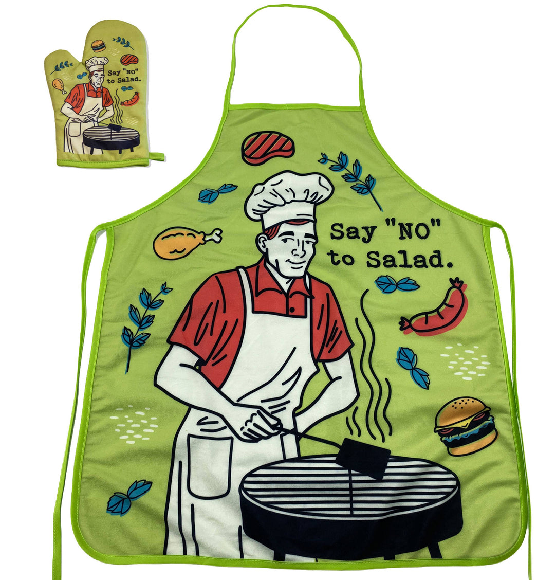 Funny Green Say No To Salad Oven Mitt + Apron Nerdy Food Tee
