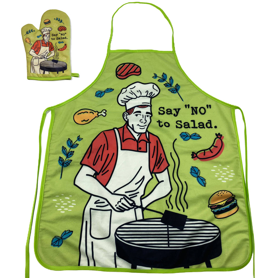 Funny Green Say No To Salad Oven Mitt + Apron Nerdy Food Tee