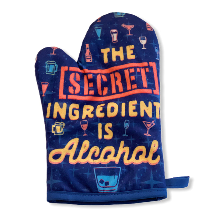 Funny Blue The Secret Ingredient Is Alcohol Oven Mitt Nerdy Drinking Tee