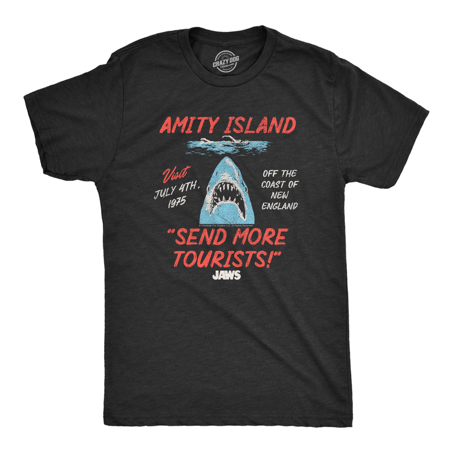 Funny Heather Black - Amity Island Tourists Amity Island Send More Tourists Mens T Shirt Nerdy TV & Movies Tee