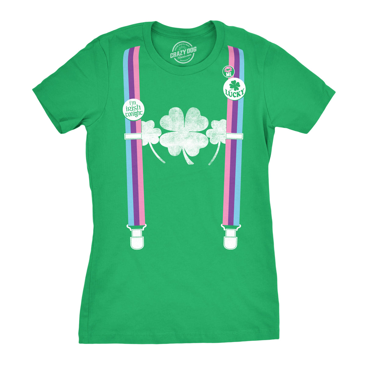 Funny Green Rainbow Suspenders Womens T Shirt Nerdy Saint Patrick&#39;s Day Pride Tee
