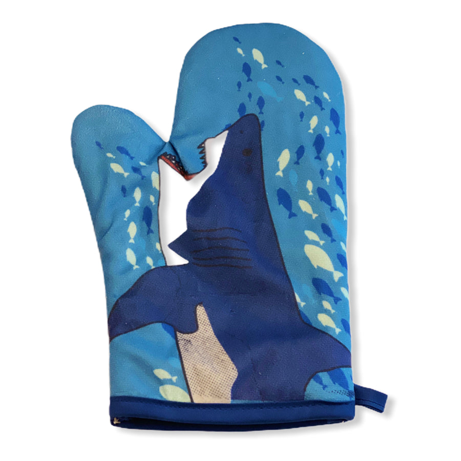 Funny Blue Shark Puppet Oven Mitt Nerdy Shark Week Food Tee