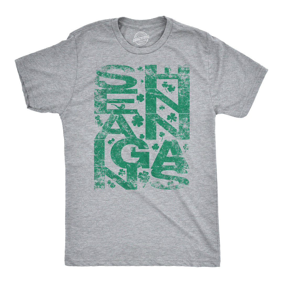 Funny Light Heather Grey Shenanigans Covered In Clovers Mens T Shirt Nerdy Saint Patrick's Day Retro Tee