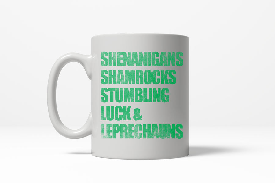Funny White Shenanigans Shamrocks Coffee Mug Nerdy Saint Patrick's Day Tee