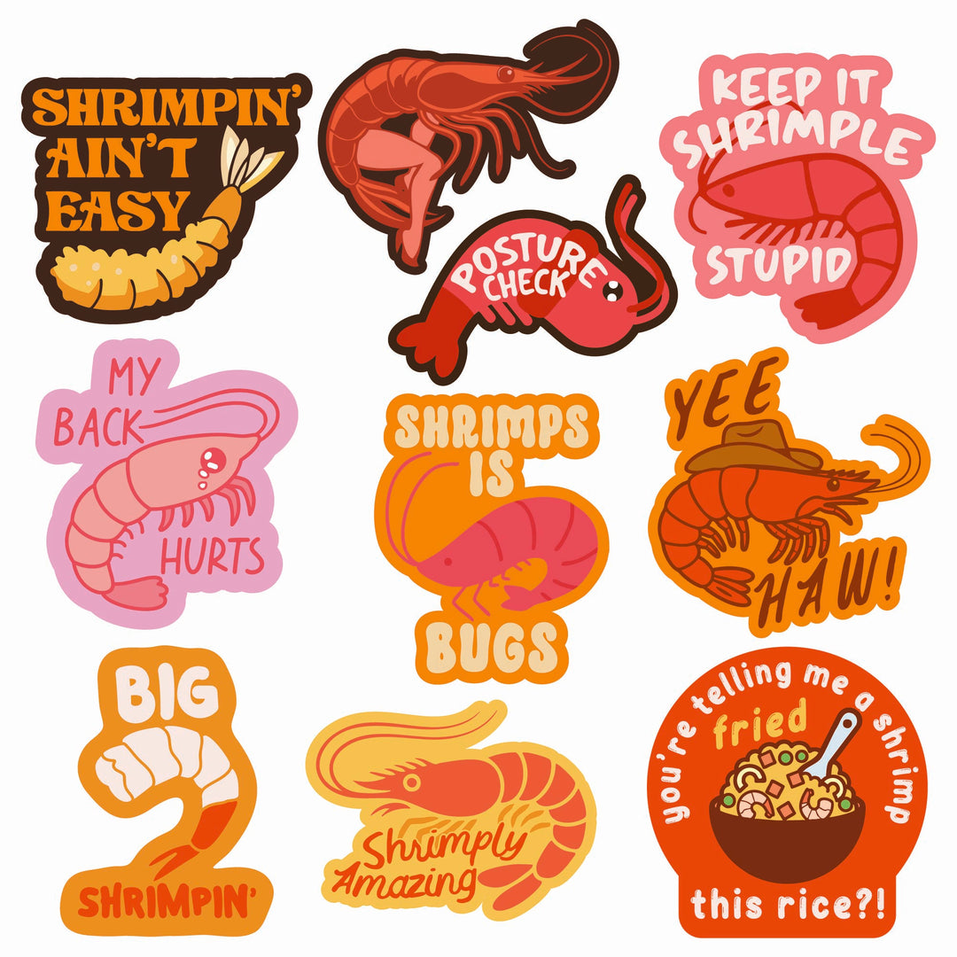 Funny Multi - Shrimp Shrimp Stickers Nerdy food animal Tee