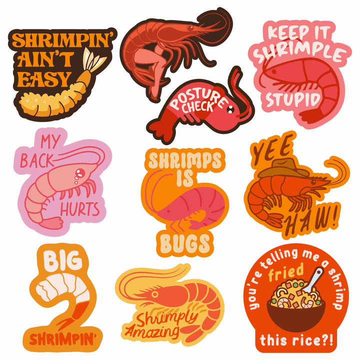 Funny Multi - Shrimp Shrimp Stickers Nerdy food animal Tee