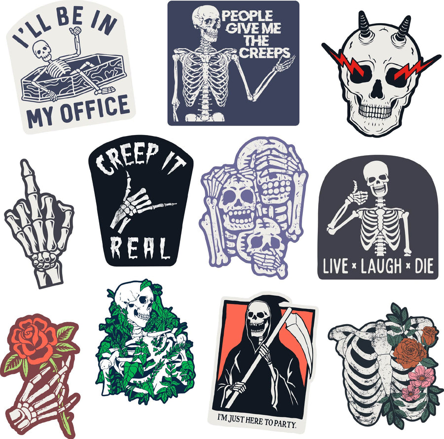 Funny Multi Skeleton Stickers Nerdy Halloween sarcastic Tee