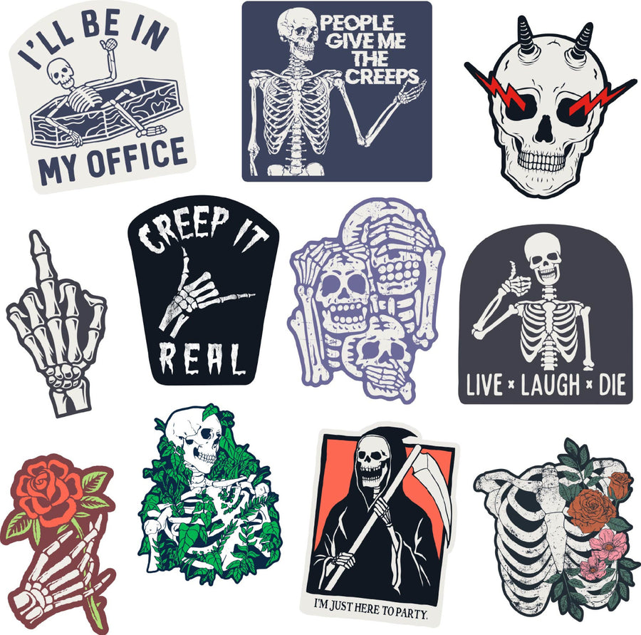 Funny Multi Skeleton Stickers Nerdy Halloween sarcastic Tee