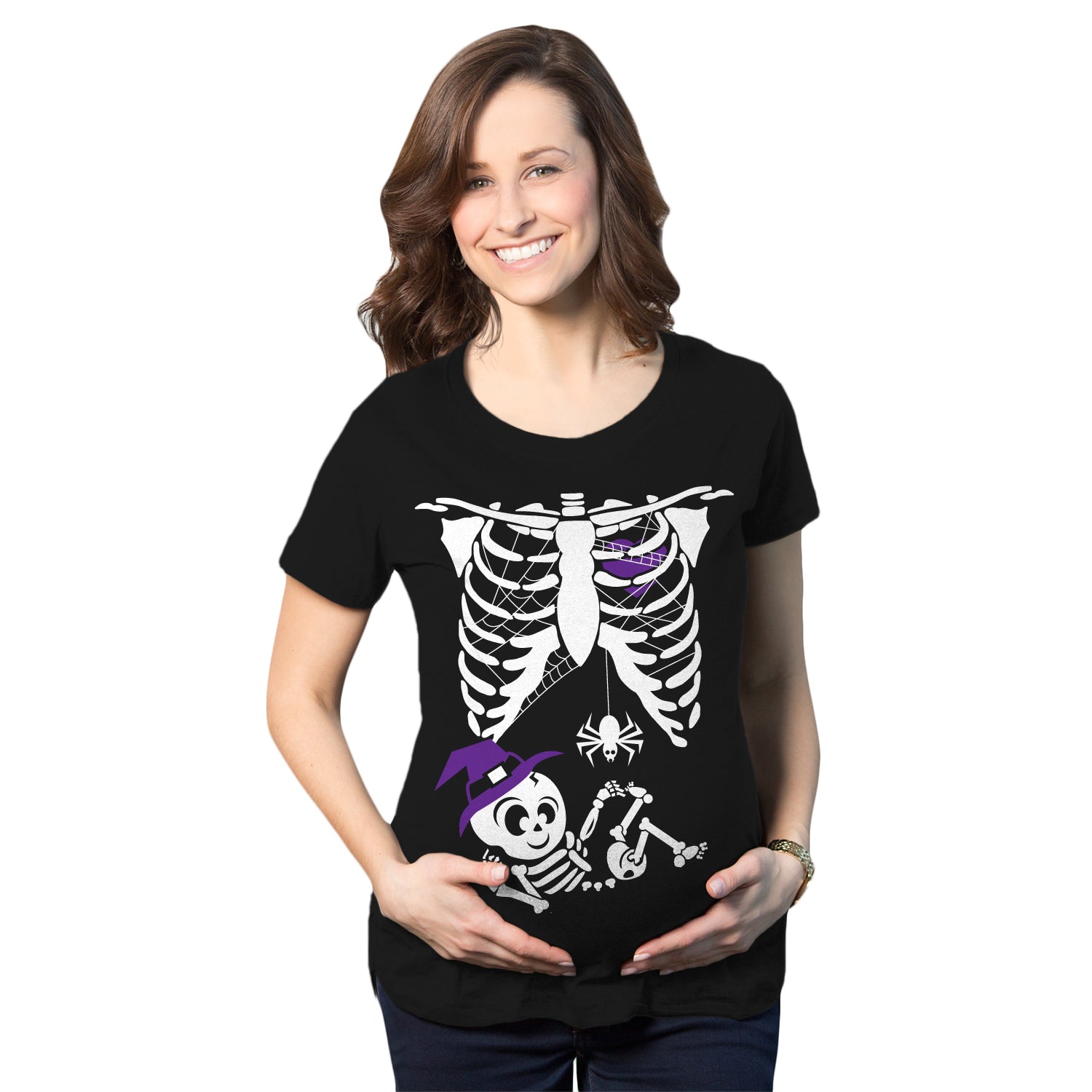 Funny Heather Black  - Witch Witch Baby Maternity T Shirt Nerdy Halloween Tee
