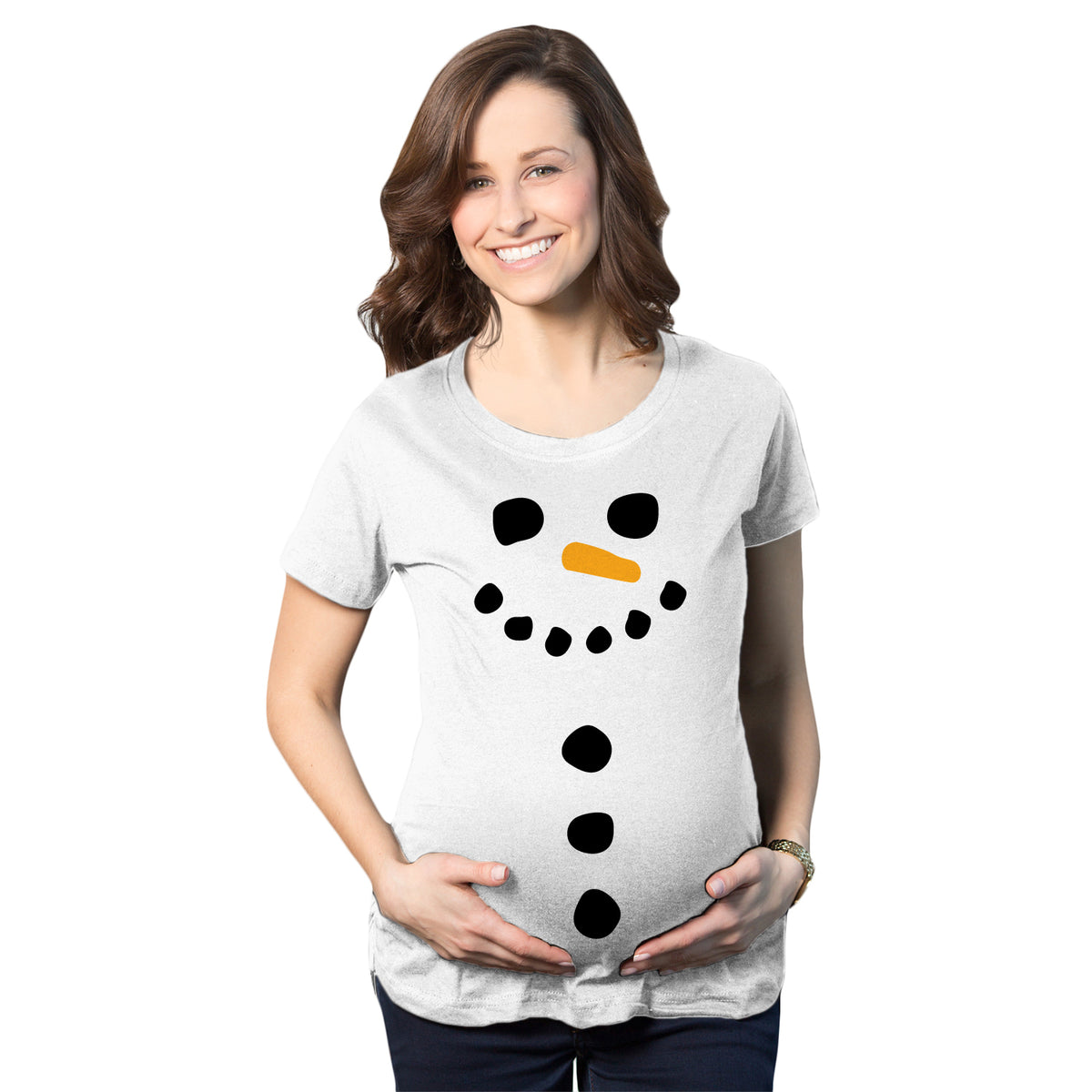 Funny White - Snowman Buttons Snowman Buttons Maternity T Shirt Nerdy Christmas Tee