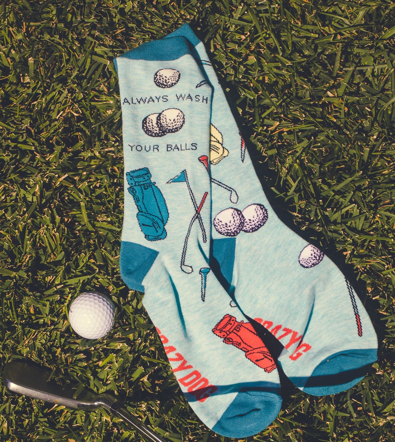 Funny Blue Men's Always Wash Your Balls Sock Nerdy Golf Tee