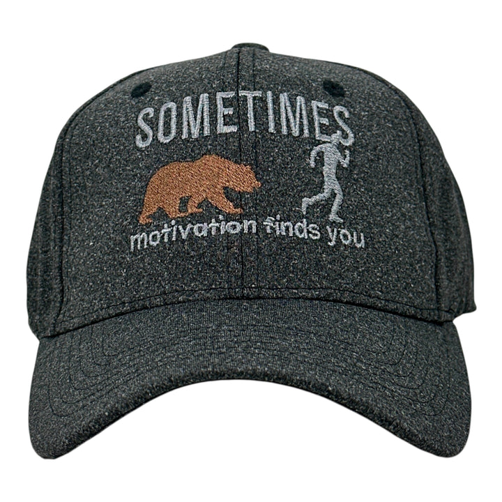 Funny Heather Black - Motivation Finds You Bear Sometimes Motivation Finds You Bear Nerdy animal Tee
