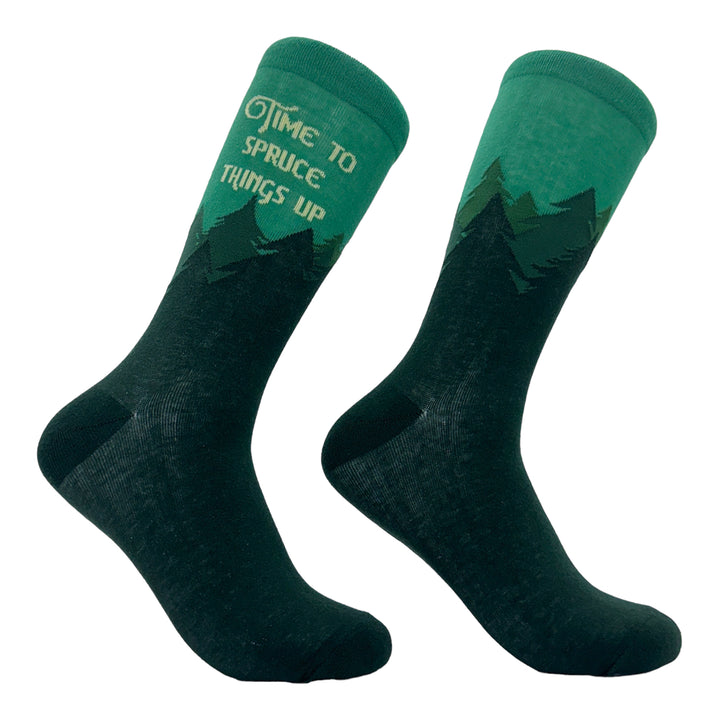 Funny Green - Spruce Women's Time To Spruce Things Up Sock Nerdy Christmas Sarcastic Tee