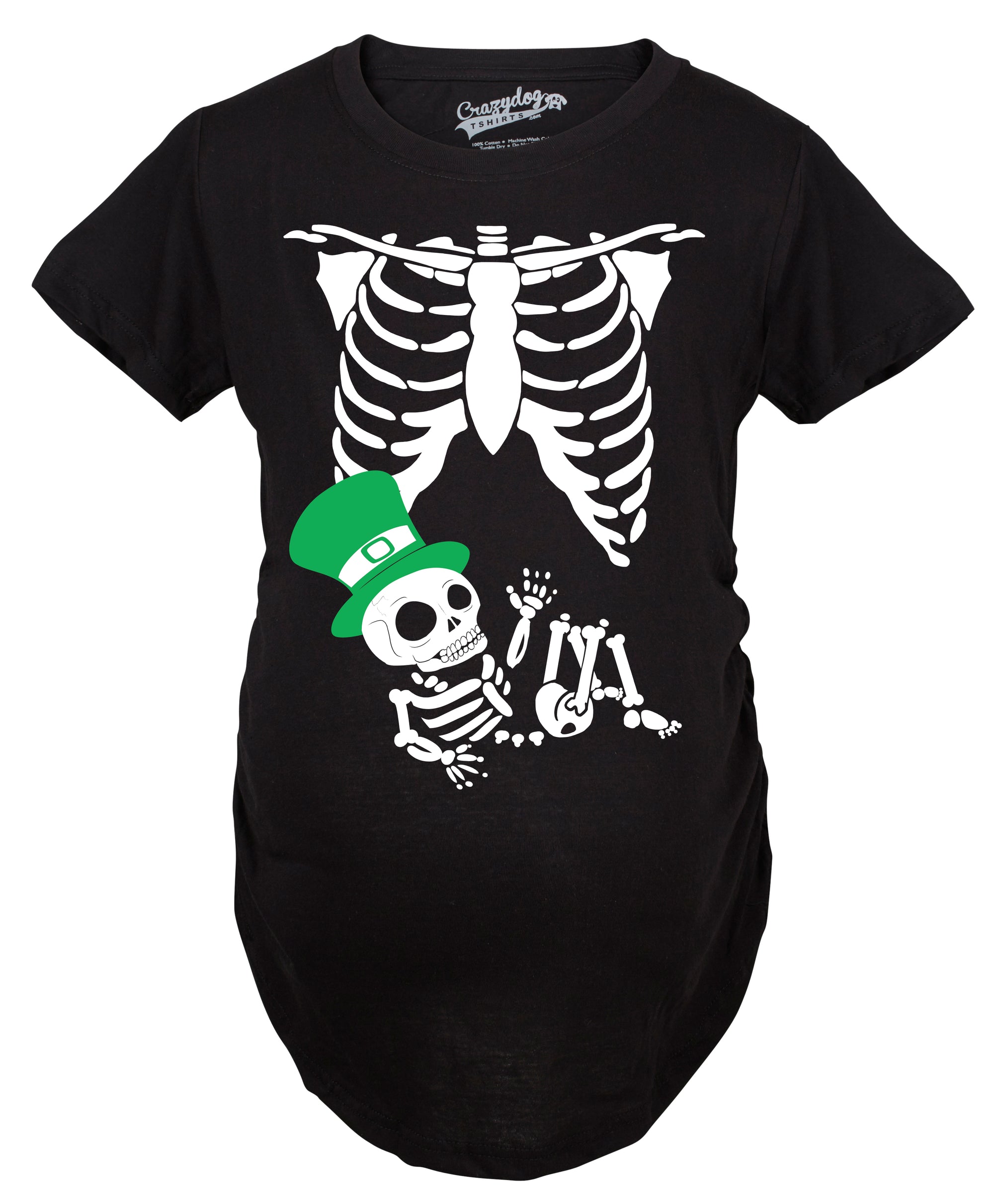 Funny Black St. Patrick's Day Baby Skeleton Maternity T Shirt Nerdy Saint Patrick's Day Tee