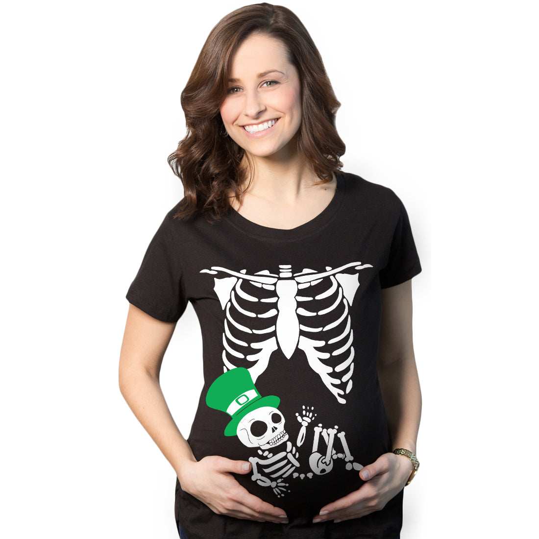 Funny Black St. Patrick's Day Baby Skeleton Maternity T Shirt Nerdy Saint Patrick's Day Tee