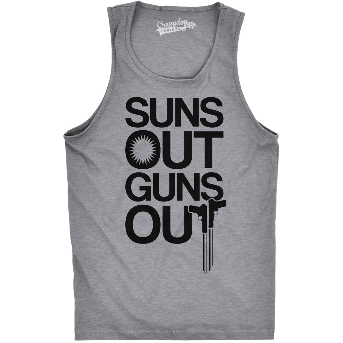 Funny Light Heather Grey Suns Out Guns Out Mens Tank Top Nerdy Fitness Tee