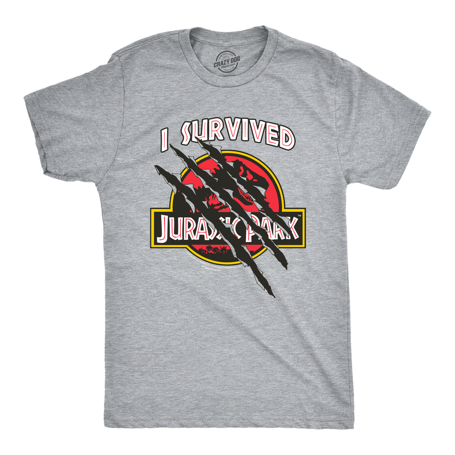 Funny Light Heather Grey - Survived Jurassic Park I Survived Jurassic Park Mens T Shirt Nerdy TV & Movies Dinosaur retro Tee