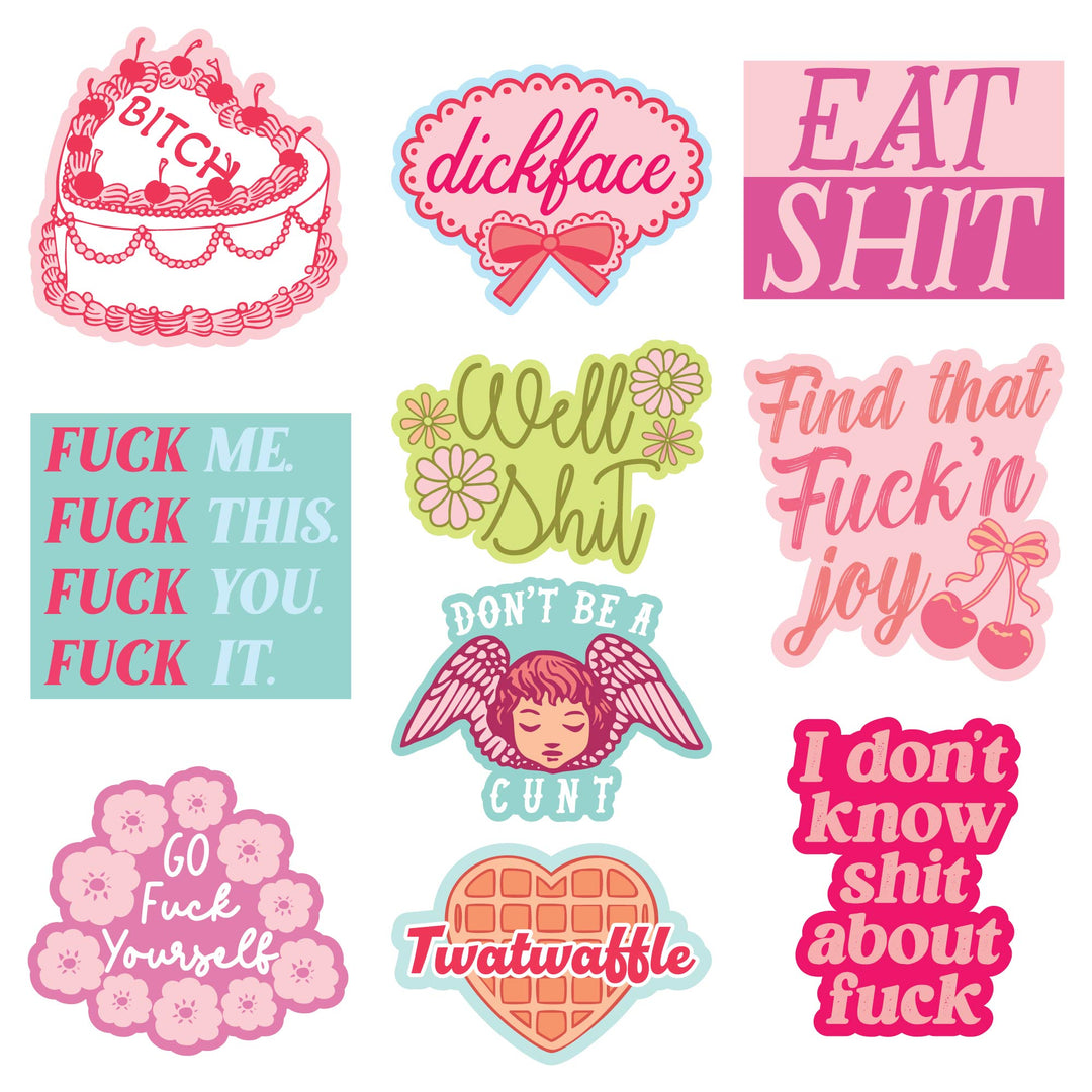 Funny Multi Swears Stickers Nerdy offensive Tee