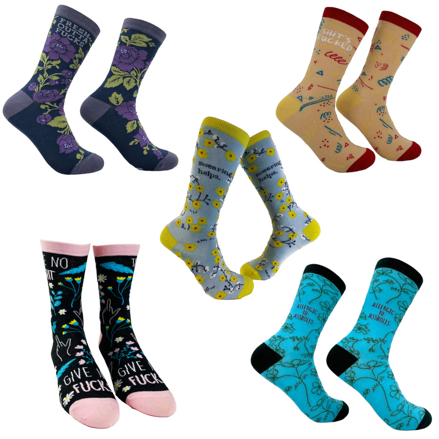 Funny Swearing 5 Pack Womens Swearing Sock 5 Pack Sock Nerdy sarcastic Tee