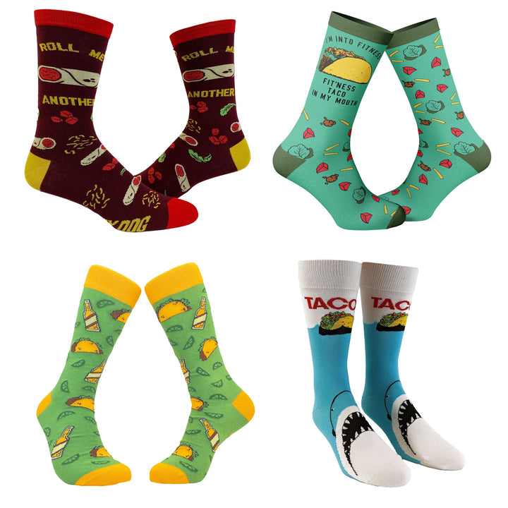 Funny Taco 4 Pack Mens Taco Sock 4 Pack Sock Nerdy Cinco De Mayo food sarcastic Tee