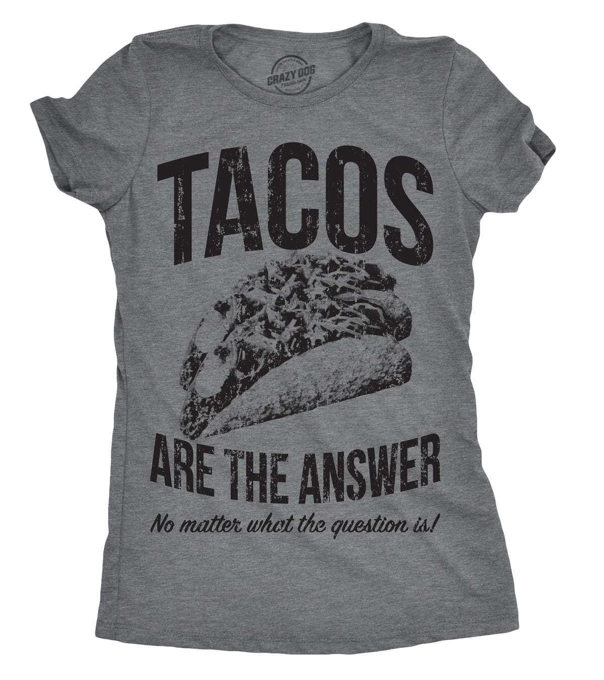 Funny Dark Heather Grey - Tacos Answer Tacos Are The Answer Womens T Shirt Nerdy Cinco De Mayo Food Sarcastic Tee