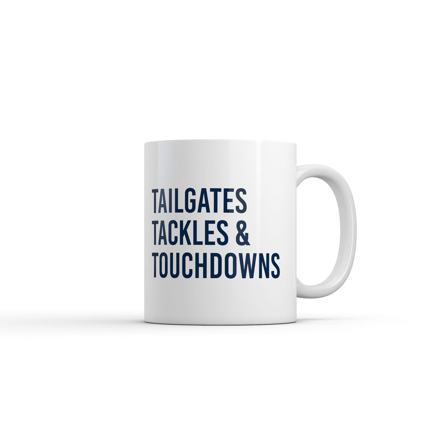 Funny White Tailgates Tackles And Touchdowns Coffee Mug Nerdy football Sarcastic Tee