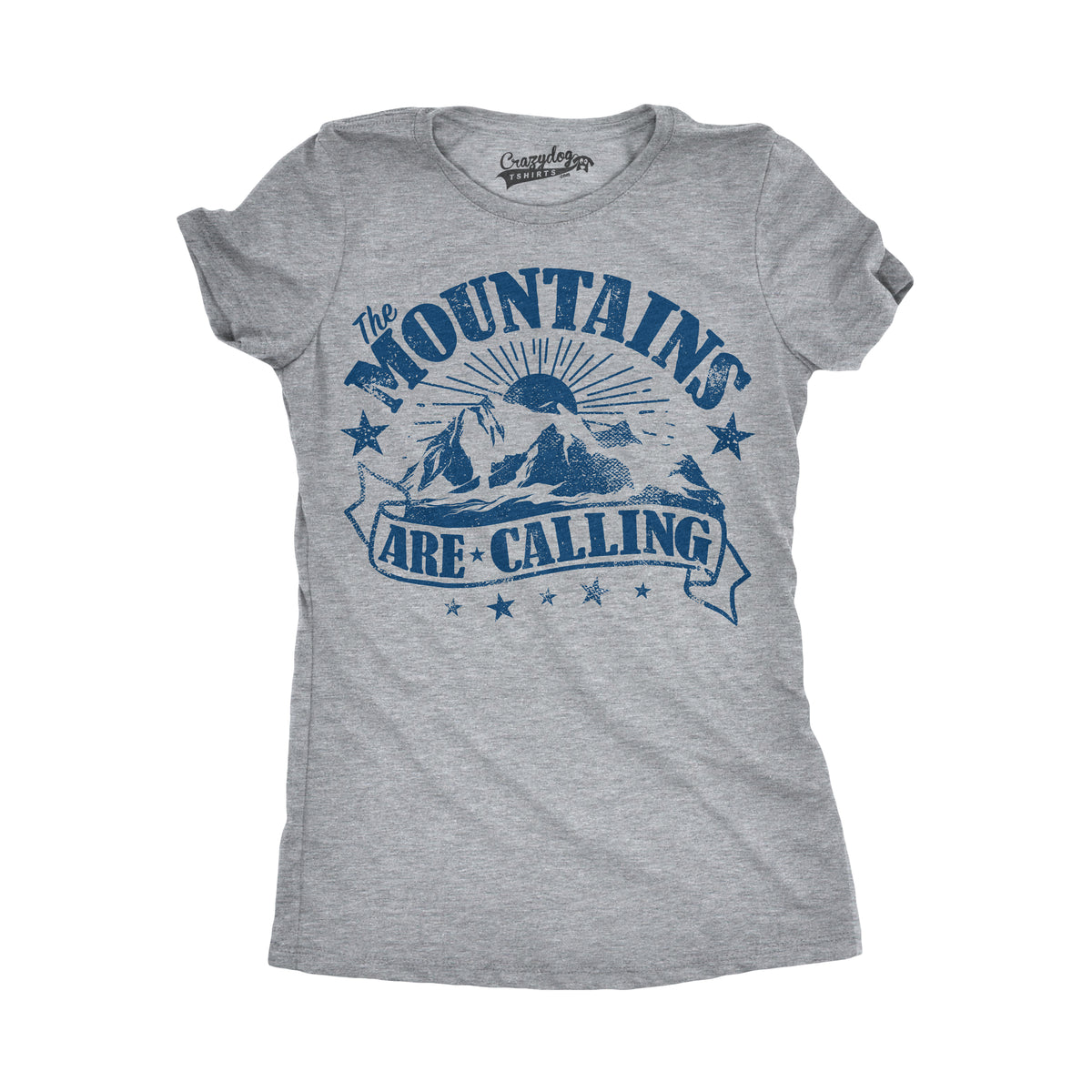 Funny Light Heather Grey The Mountains Are Calling Womens T Shirt Nerdy Camping Retro hiking Tee