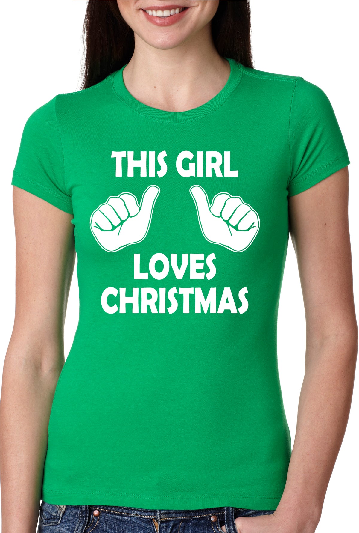 Funny Green This Girl Loves Christmas Womens T Shirt Nerdy Christmas Tee