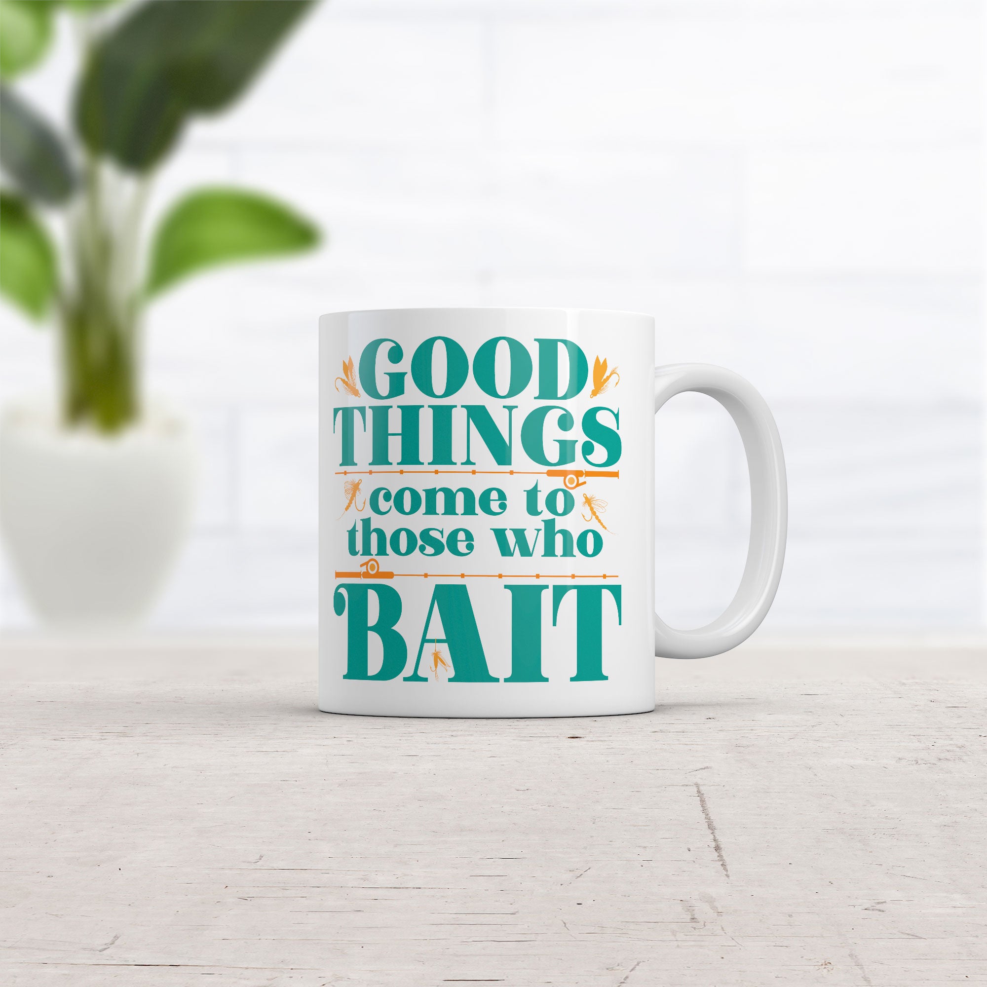 Funny White Good Things Come To Those Who Bait Coffee Mug Nerdy Fishing sarcastic Tee