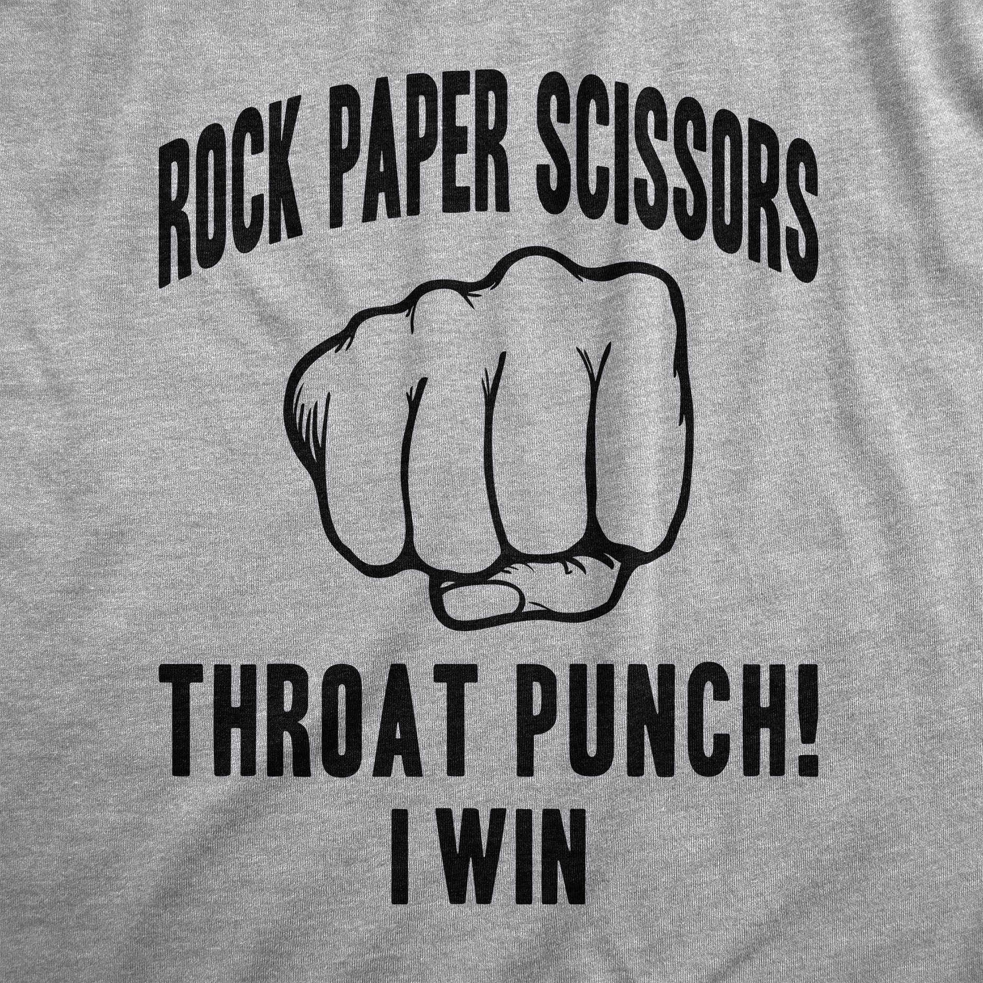 Funny Light Heather Grey Rock Paper Scissors Throat Punch Nerdy Sarcastic Tee