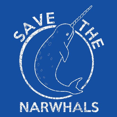Funny Blue Save The Narwhals Mens T Shirt Nerdy earth Unicorn Animal Tee
