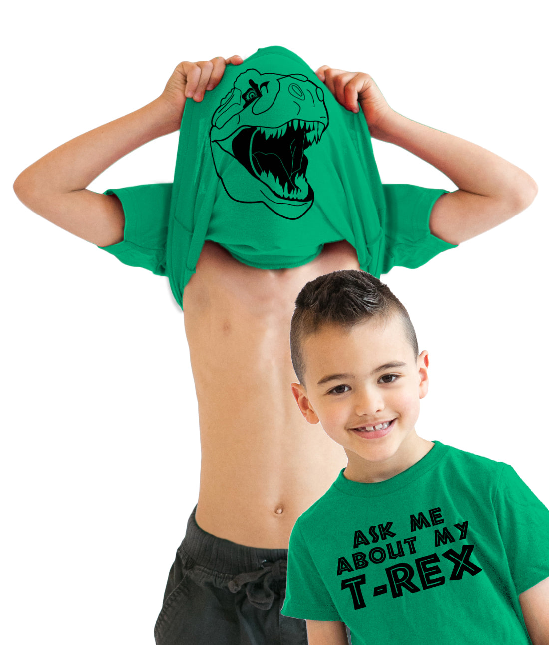 Funny Green Ask Me About My T-Rex Flip Youth T Shirt Nerdy Dinosaur Flip Tee