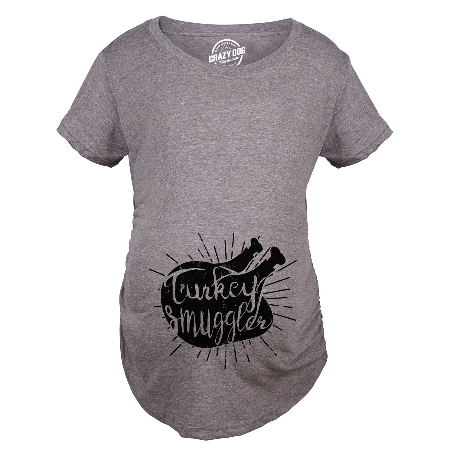 Funny Dark Heather Grey Turkey Smuggler Maternity T Shirt Nerdy Thanksgiving Tee