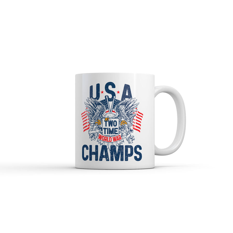 Funny White USA Two Time World War Champs Coffee Mug Nerdy Fourth Of July Tee