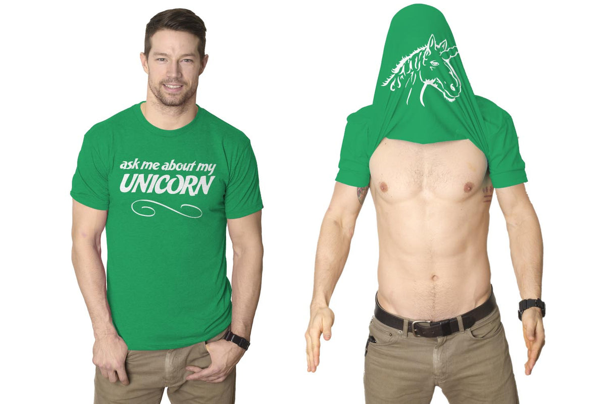 Funny Green Unicorn Flip Mens T Shirt Nerdy Flip Unicorn Tee