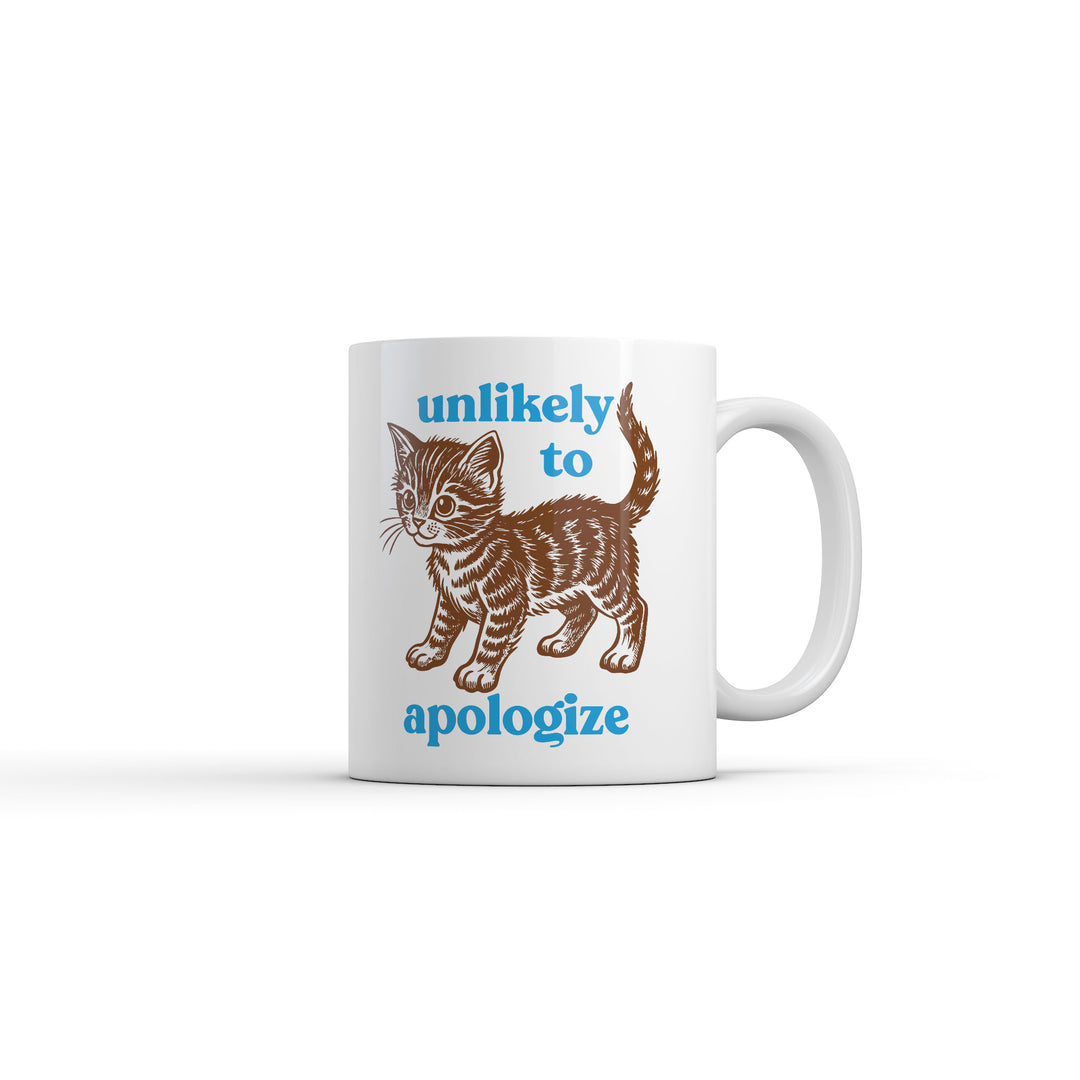 Funny White Unlikely To Apologize Coffee Mug Nerdy cat Tee