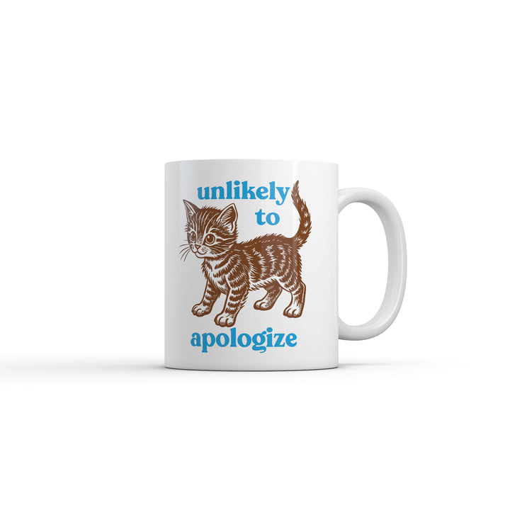 Funny White Unlikely To Apologize Coffee Mug Nerdy cat Tee