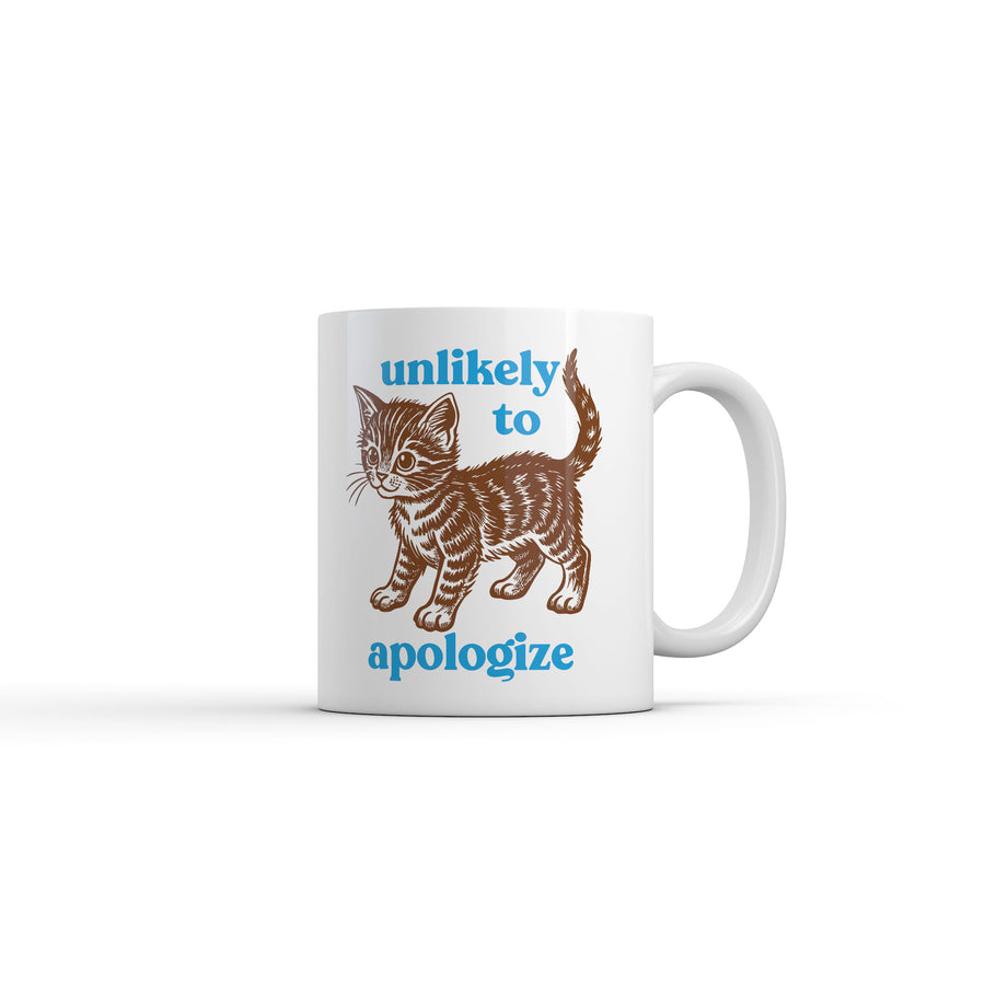 Funny White Unlikely To Apologize Coffee Mug Nerdy cat Tee