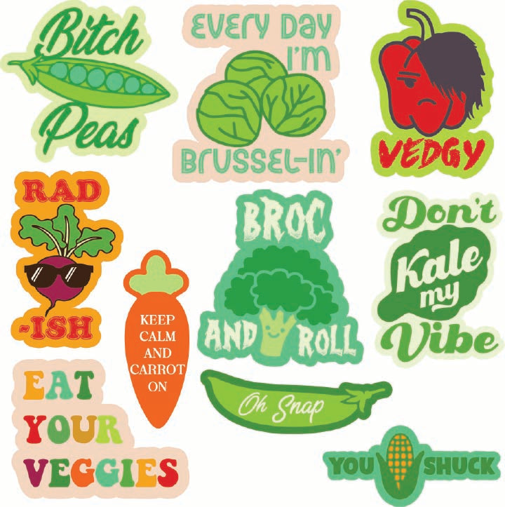Funny Multi Veggie Stickers Nerdy food Tee