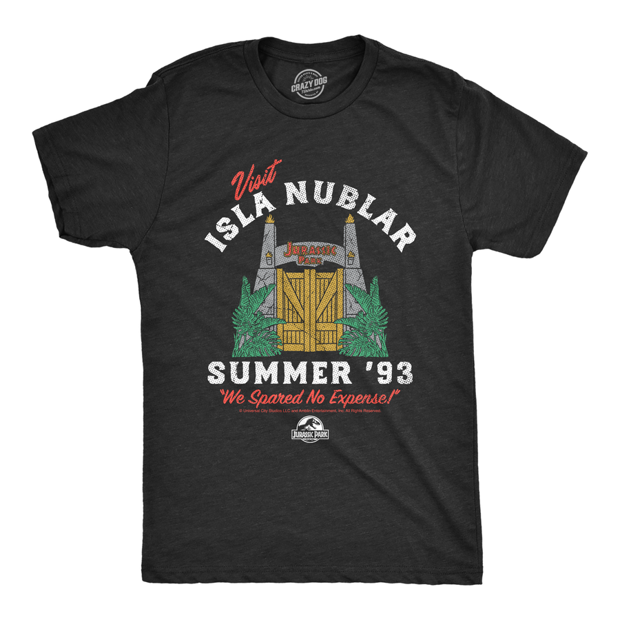 Funny Heather Black - Visit Isla Nublar Visit Isla Nublar Summer 93 Mens T Shirt Nerdy TV & Movies Dinosaur retro Tee