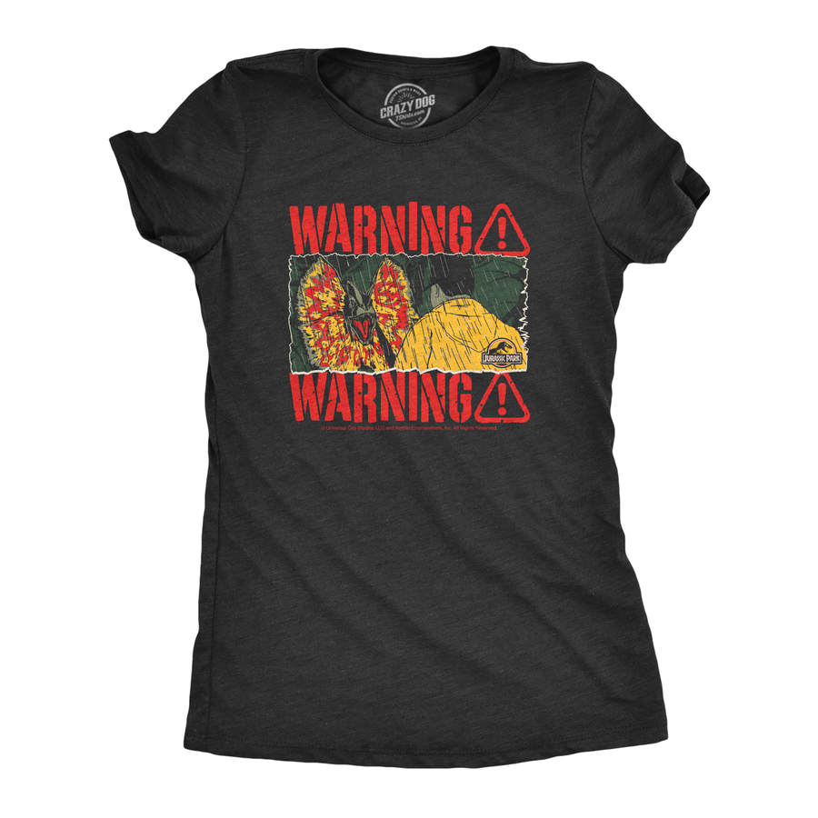 Funny Heather Black - Jurassic Warning Jurassic Park Warning Womens T Shirt Nerdy TV & Movies Dinosaur Tee