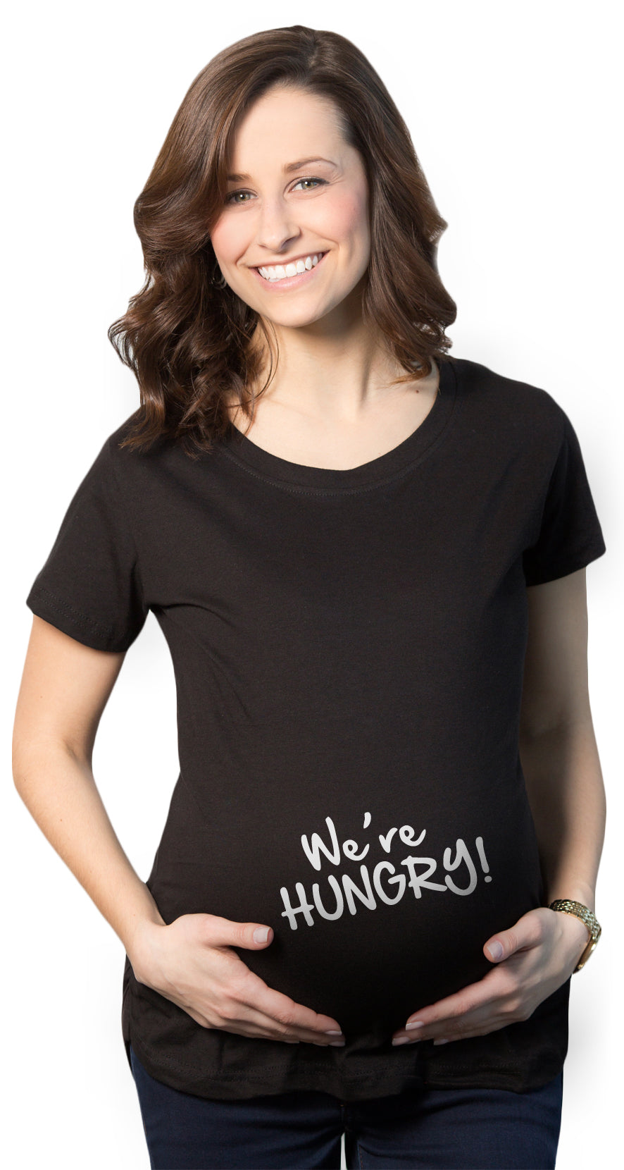 Funny We're Hungry Maternity T Shirt Nerdy Food Tee