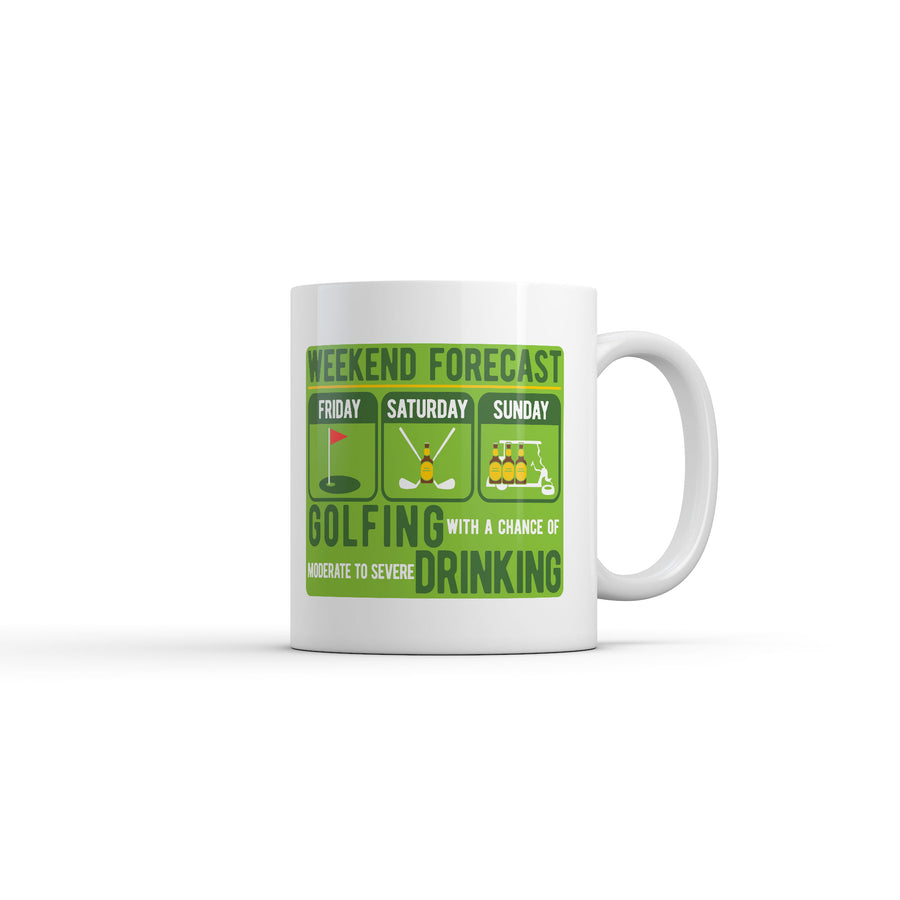Funny White Weekend Forecast Golfing With A Chance Of Moderate To Severe Drinking Coffee Mug Nerdy Golf drinking sarcastic Tee