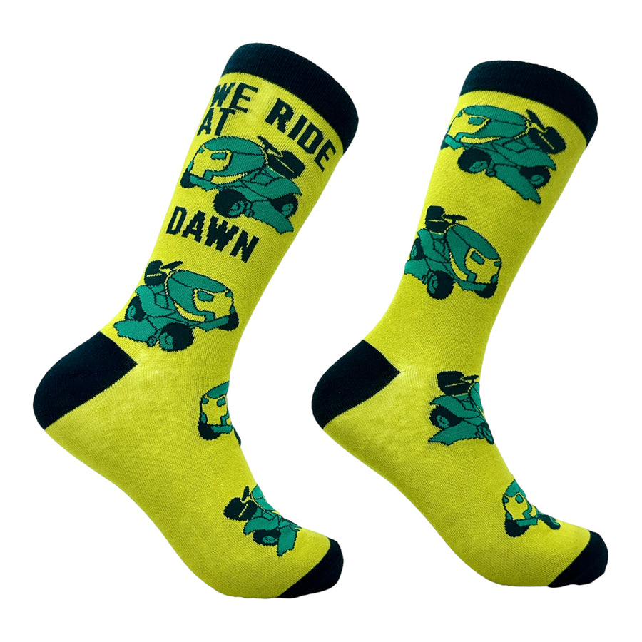 Funny Multi - We Ride At Dawn Mower Men's We Ride At Dawn Mower Sock Nerdy Sarcastic Tee