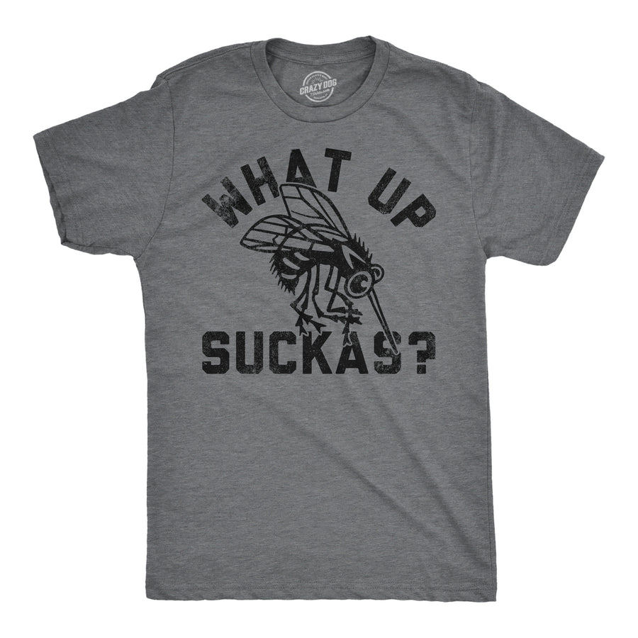 Funny Dark Heather Grey - What Up Suckas What Up Suckas Mens T Shirt Nerdy sarcastic Tee