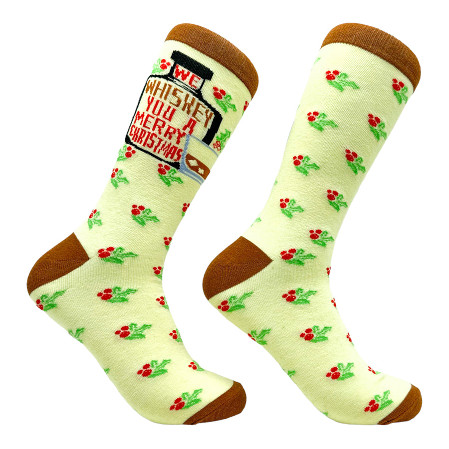Funny Whiskey Merry Men's We Whiskey You A Merry Christmas Sock Nerdy Christmas Liquor Drinking Tee