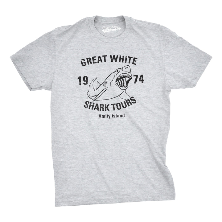 Funny Light Heather Grey Great White Shark Tours Mens T Shirt Nerdy Shark Week TV & Movies Retro Tee
