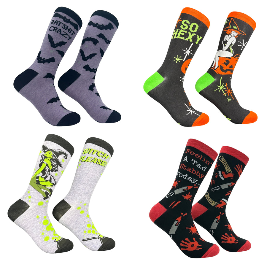 Funny Witch 4 Pack Womens Witch Sock 4 Pack Sock Nerdy Halloween sarcastic Tee